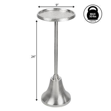 Irida 24" Art Deco Designer Pedestal Drink Table and Decorative End Table with Hammered Round Top and Bell Base